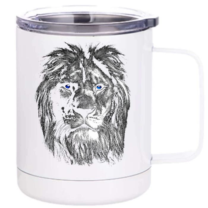 Lion Head With Blue Eyes For Lovers Lions King Of Animals Front & Back 12oz Stainless Steel Tumbler Cup