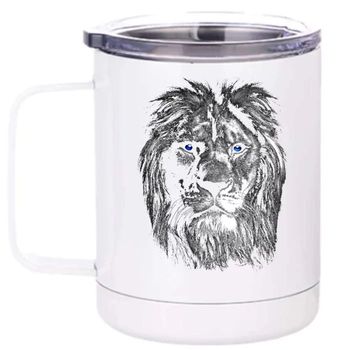 Lion Head With Blue Eyes For Lovers Lions King Of Animals Front & Back 12oz Stainless Steel Tumbler Cup