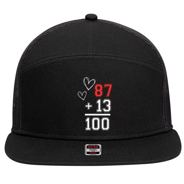 Loving Him Was Red Football Number 87 Plus 13 Equals 100 7 Panel Mesh Trucker Snapback Hat