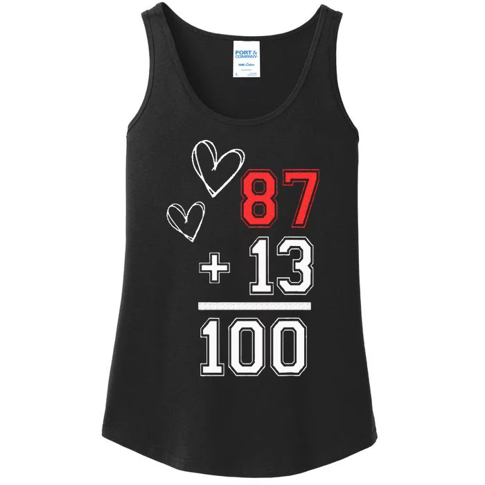 Loving Him Was Red Football Number 87 Plus 13 Equals 100 Ladies Essential Tank