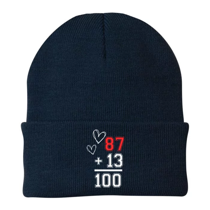 Loving Him Was Red Football Number 87 Plus 13 Equals 100 Knit Cap Winter Beanie