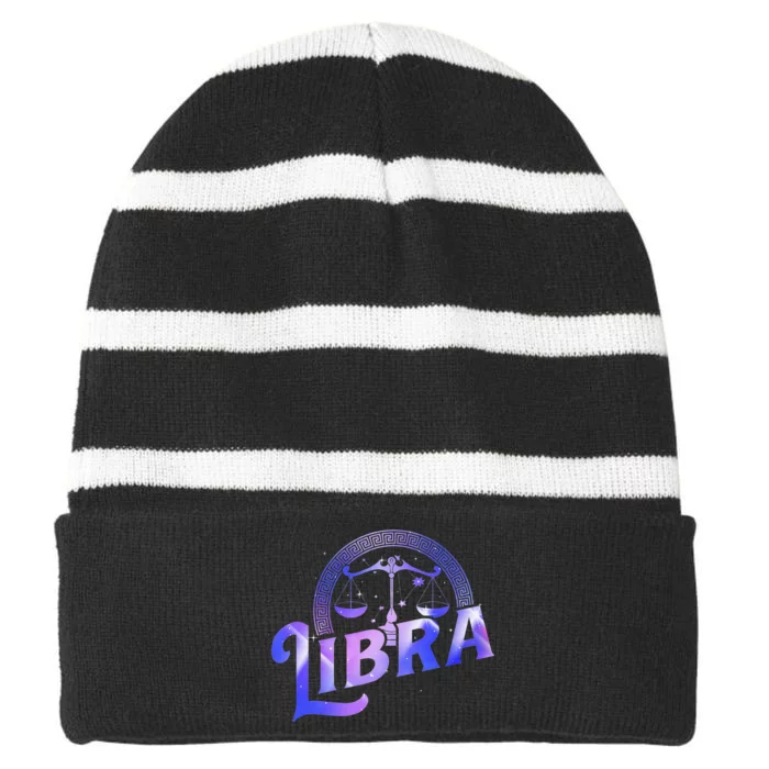 Libra Horoscope Zodiac Sign Astrology Symbol Striped Beanie with Solid Band