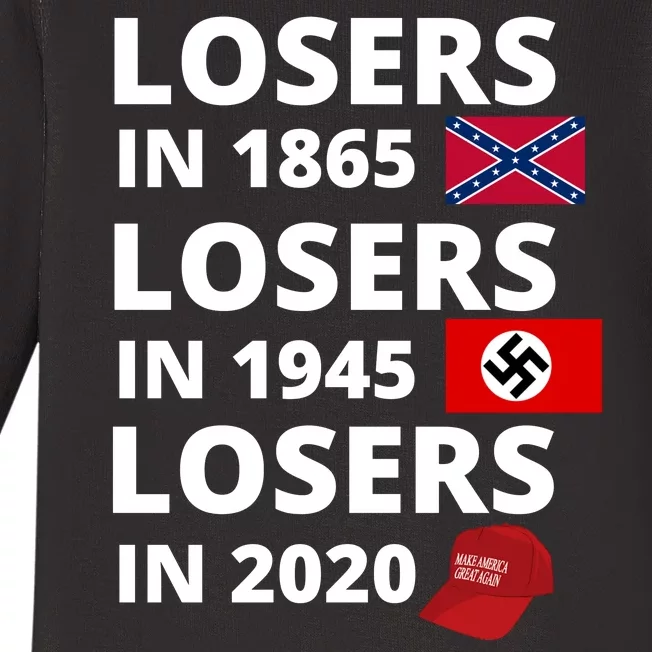 Losers In 1865, Losers In 1945, Losers In 2020 Funny Political Baby Long Sleeve Bodysuit