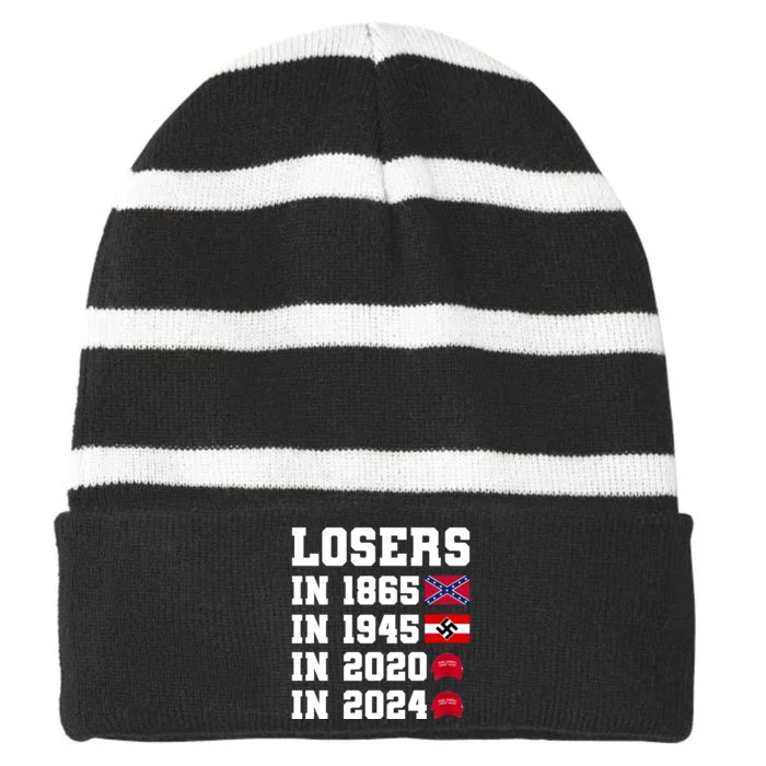 Losers In 1865 In 1945 In 2020 In 2024 Striped Beanie with Solid Band