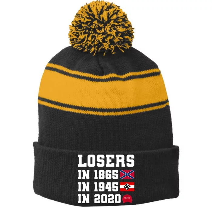 Losers In 1865 In 1945 In 2020 Stripe Pom Pom Beanie