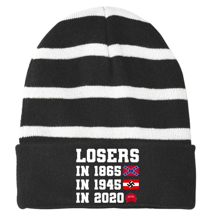 Losers In 1865 In 1945 In 2020 Striped Beanie with Solid Band