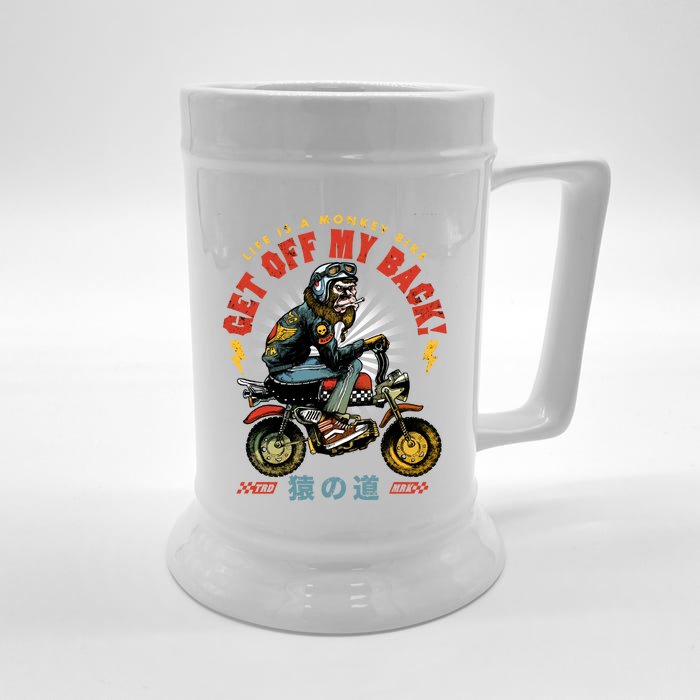 Life Is A Monkey Bike Get Off My Back Cartoon Great Gift Front & Back Beer Stein