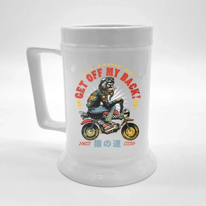 Life Is A Monkey Bike Get Off My Back Cartoon Great Gift Front & Back Beer Stein