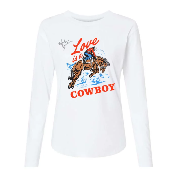 Love Is A Cowboy Tee Gift Love Womens Cotton Relaxed Long Sleeve T-Shirt