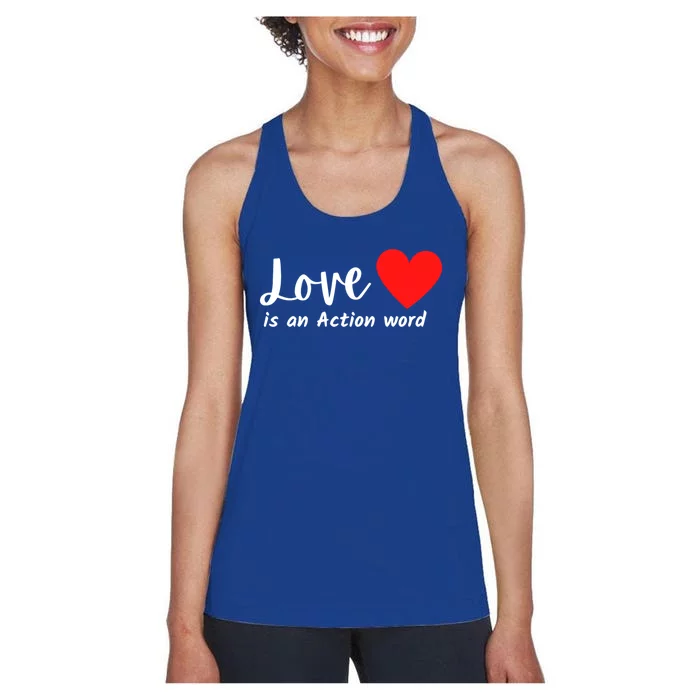 Love Is An Action Word Flagship World Love And Peace Gift Women's Racerback Tank