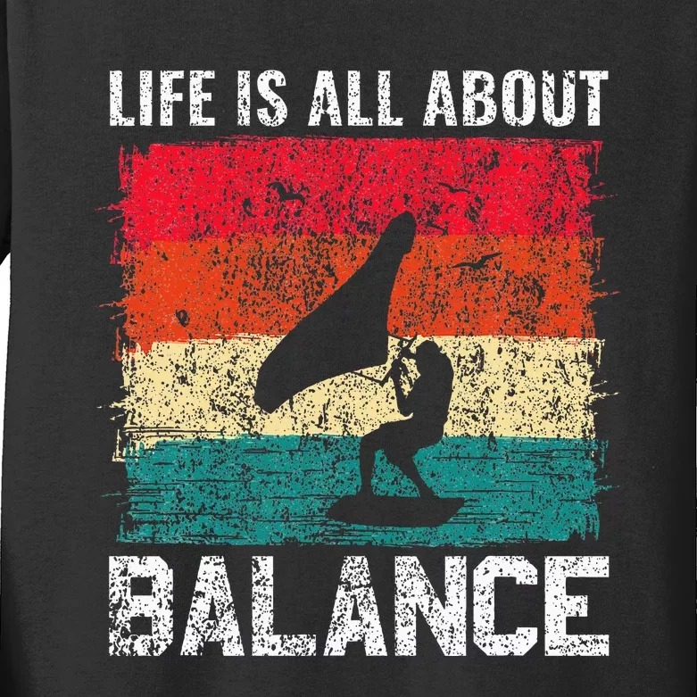 Life Is All About Balance Hydrofoil Foiling Surfing Lover Kids Long Sleeve Shirt