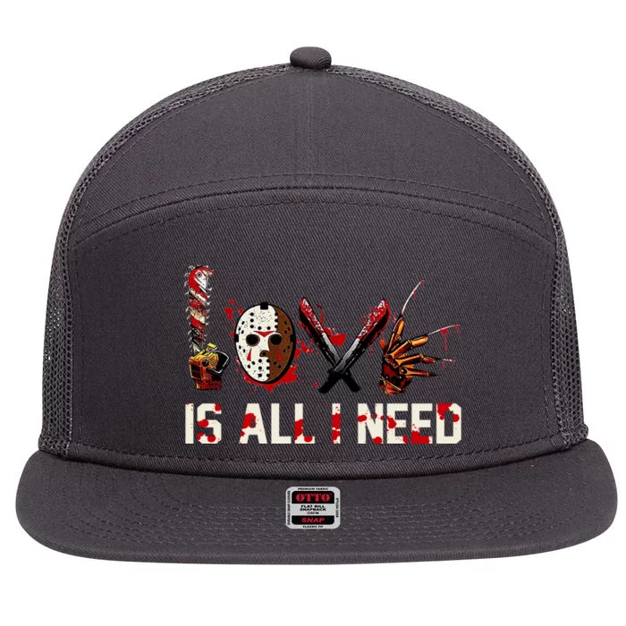 Love Is All I Need Halloween Horror 7 Panel Mesh Trucker Snapback Hat