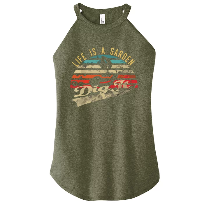 Life Is A Garden Dig It Retro Vintage Farmer Women’s Perfect Tri Rocker Tank