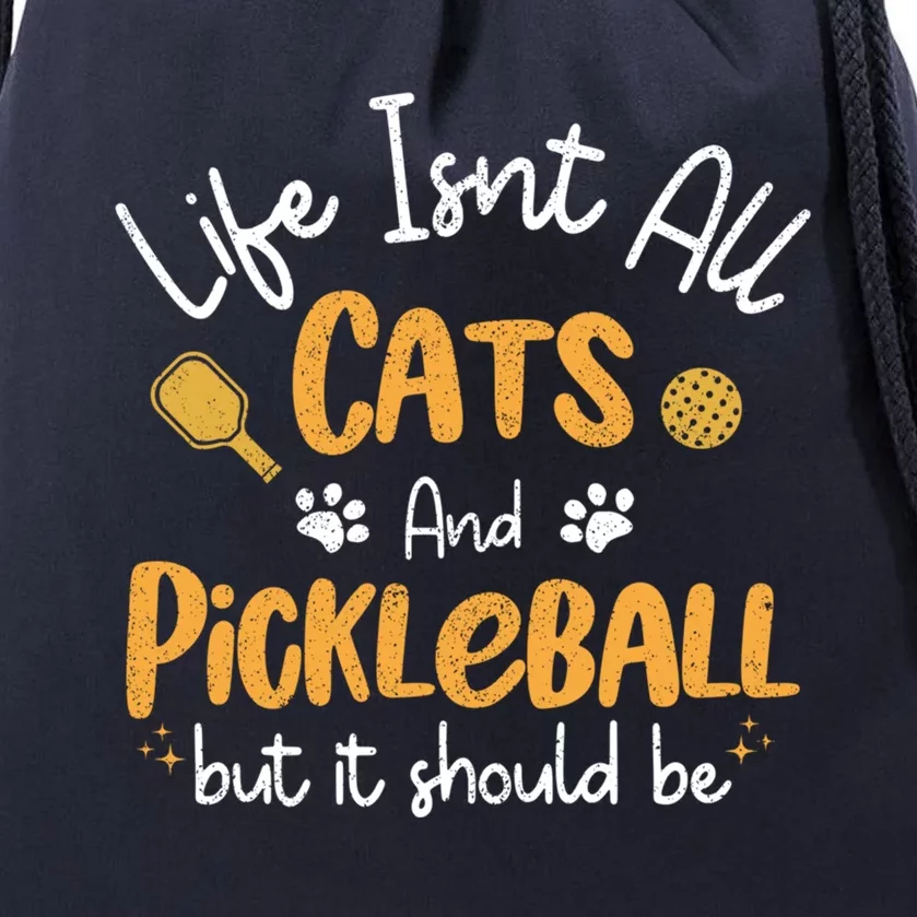 Life Isnt All Cats And Pickleball Pickle Ball Cool Gift Drawstring Bag