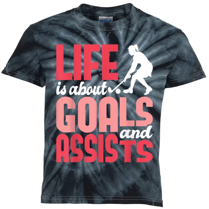 Life Is About Goals Field Hockey Player Hockey Fan Kids Tie-Dye T-Shirt