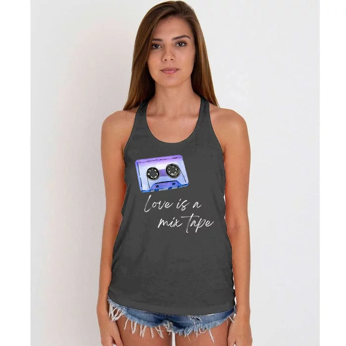 Love Is A Mix Tape Retro Old School 80s 90s Music Women's Knotted Racerback Tank