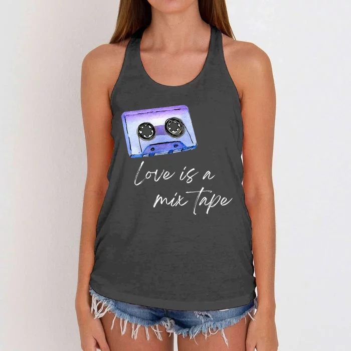 Love Is A Mix Tape Retro Old School 80s 90s Music Women's Knotted Racerback Tank