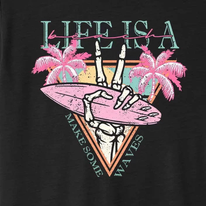 Life Is A Beach Make Some Waves Surfing Skeleton ChromaSoft Performance T-Shirt