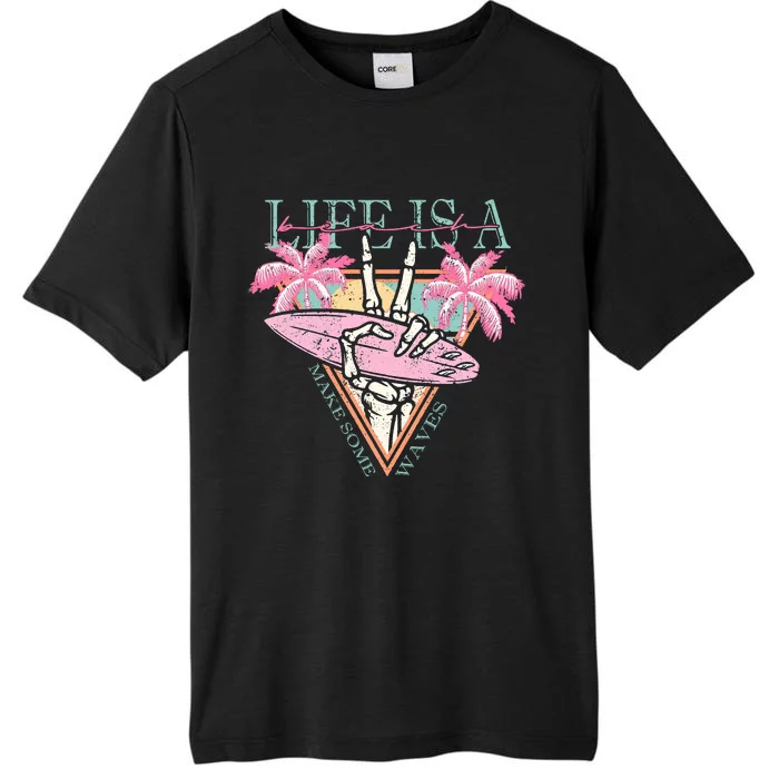 Life Is A Beach Make Some Waves Surfing Skeleton ChromaSoft Performance T-Shirt