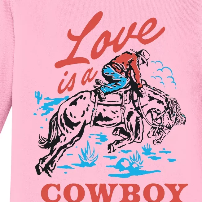 Love Is A Cowboy Funny Cowboy Baby Long Sleeve Bodysuit