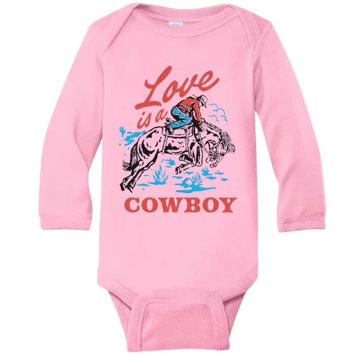 Love Is A Cowboy Funny Cowboy Baby Long Sleeve Bodysuit