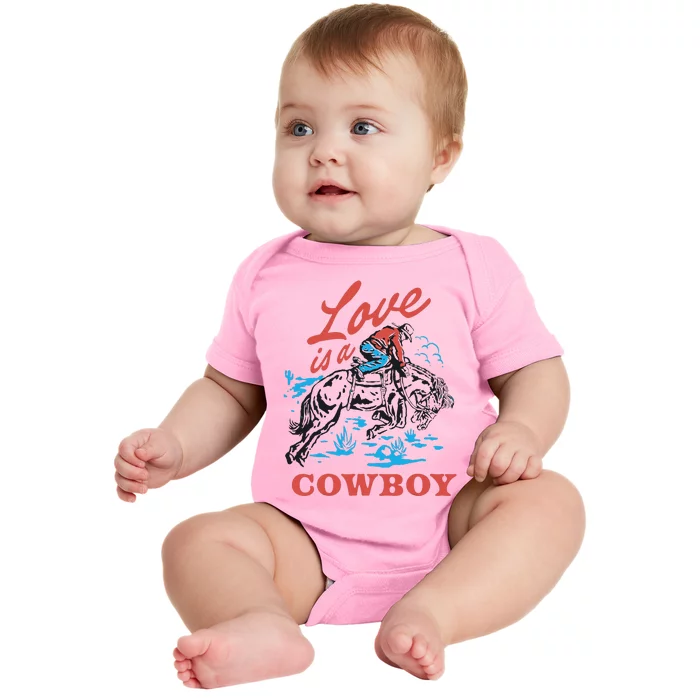 Love Is A Cowboy Funny Cowboy Baby Bodysuit