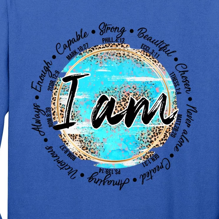 Leopard I Am Inspirational Bible Verse Christian Religious Great Gift Tall Long Sleeve T-Shirt