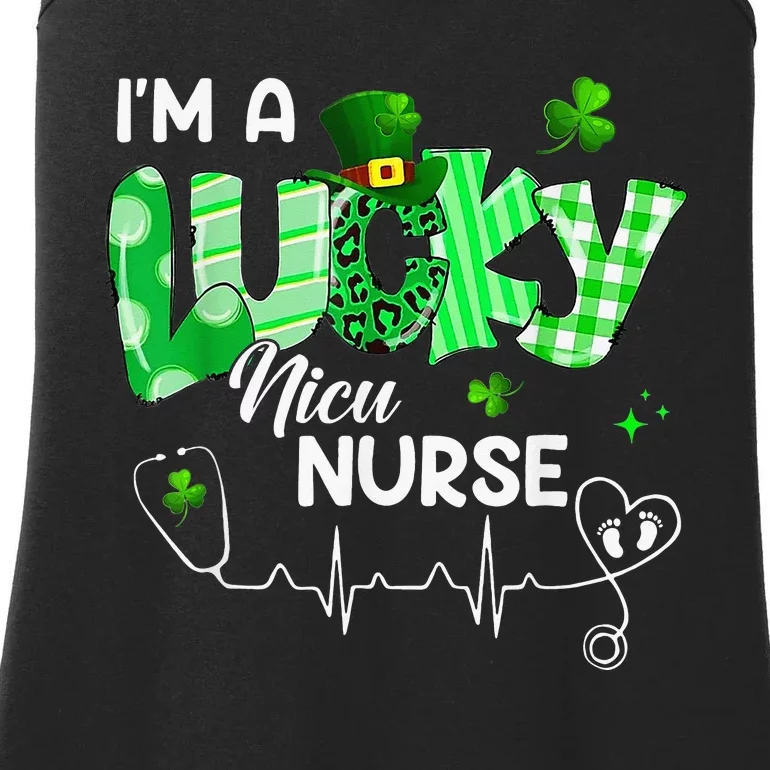 Leopard I’m A Lucky NICU Nurse Plaid Irish Clovers Ladies Essential Tank