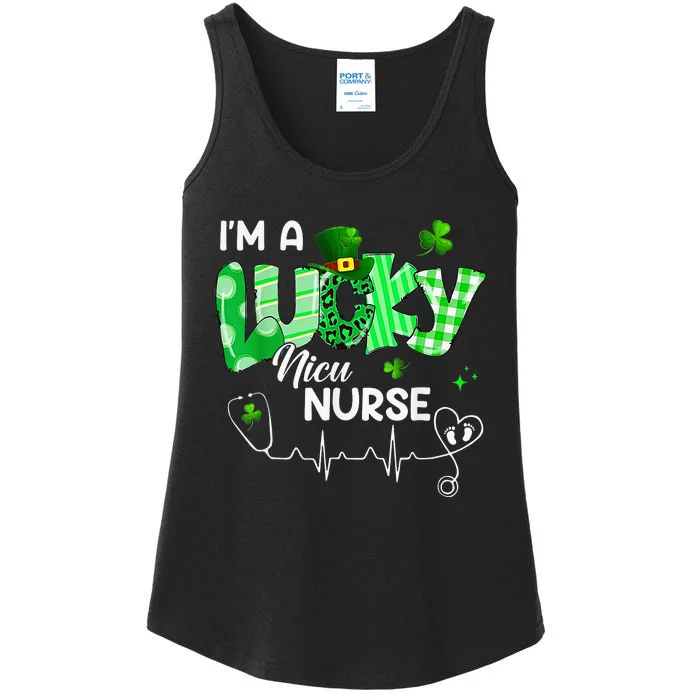 Leopard I’m A Lucky NICU Nurse Plaid Irish Clovers Ladies Essential Tank