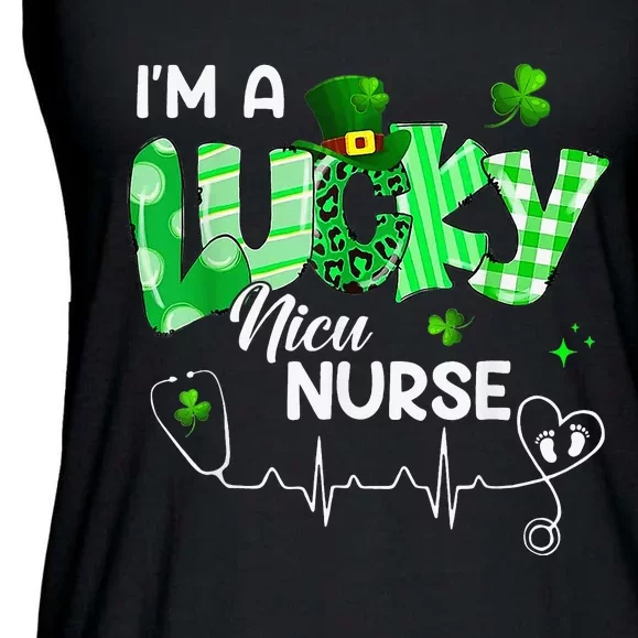 Leopard I’m A Lucky NICU Nurse Plaid Irish Clovers Ladies Essential Flowy Tank