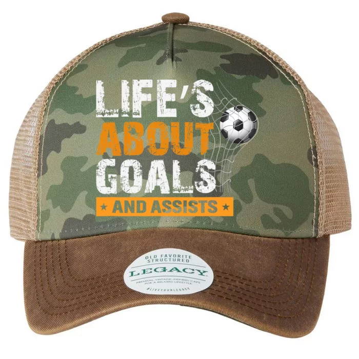 Life Is About Goals And Assists Soccer Player Sports Futbol Legacy Tie Dye Trucker Hat