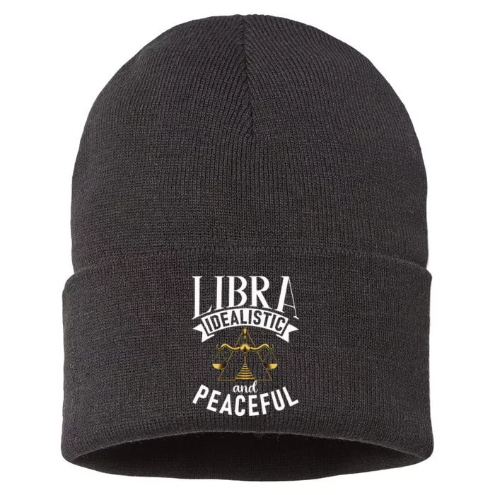 Libra Idealistic And Peaceful Zodiac Astronomy Nature Lover Sustainable Knit Beanie