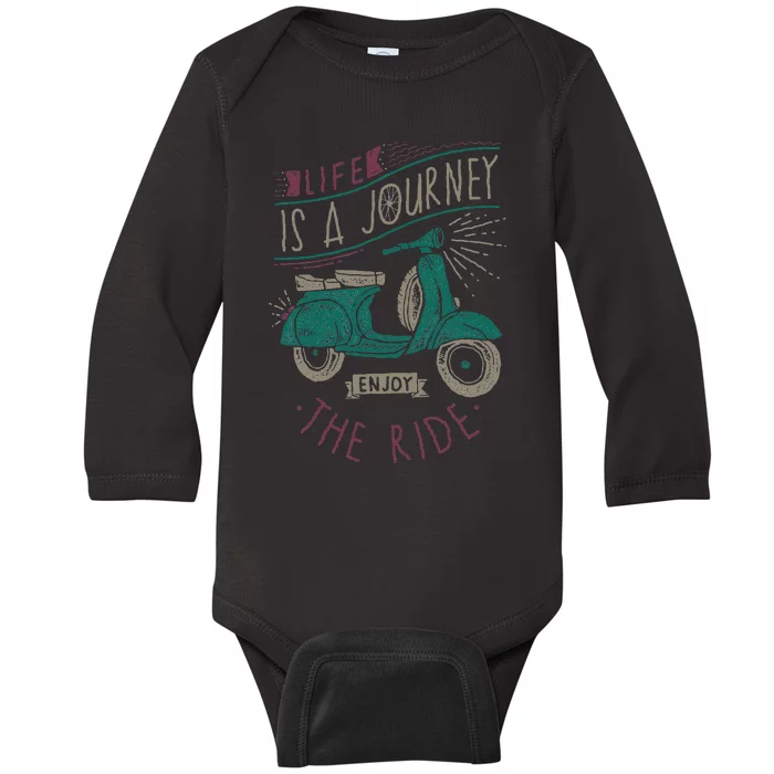 Life Is A Journey Enjoy The Ride Moped Vintage Retro Scooter Baby Long Sleeve Bodysuit