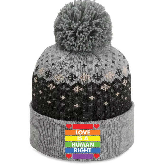 Love Is A Human Right LGBT Rainbow Flag Pride Month Gift The Baniff Cuffed Pom Beanie