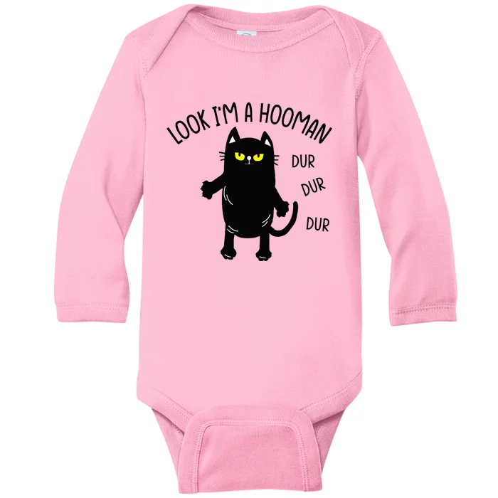 Look IM A Hooman Funny Cat Baby Long Sleeve Bodysuit