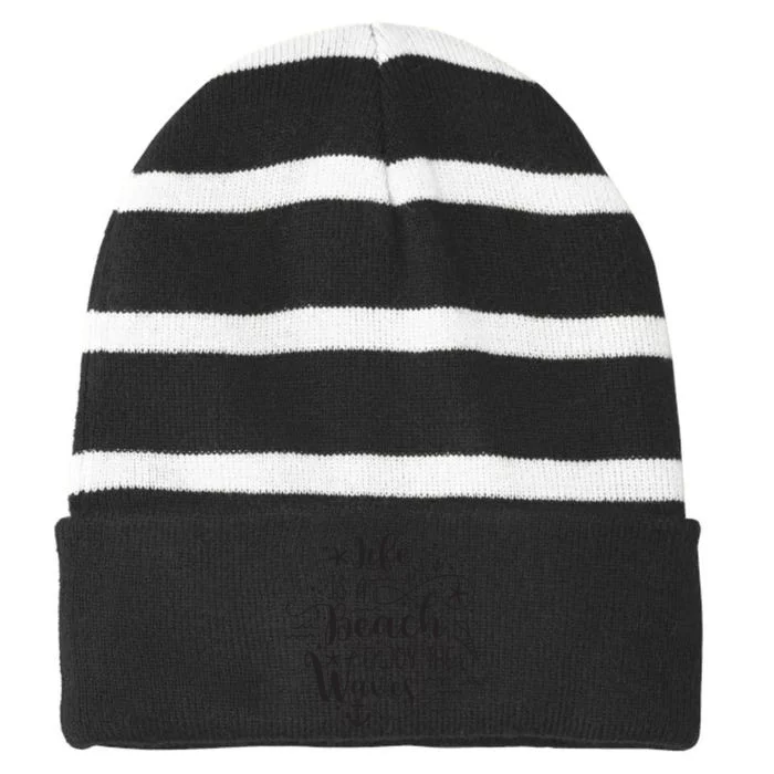 Life Is A Beach Enjoy The Waves Striped Beanie with Solid Band