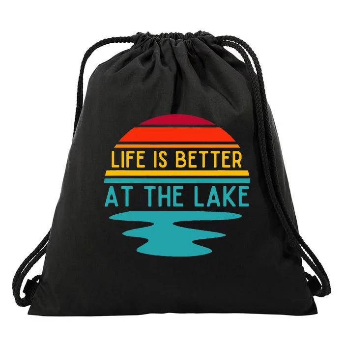 Life Is Better At The Lake Life Bum Lake Lover Pontoon Drawstring Bag