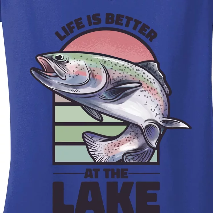 Life Is Better At The Lake Fishing Fish Fun Family Meme Cool Gift Women's V-Neck T-Shirt