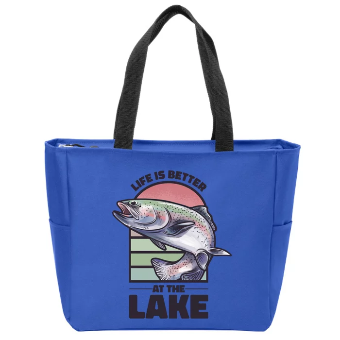 Life Is Better At The Lake Fishing Fish Fun Family Meme Cool Gift Zip Tote Bag