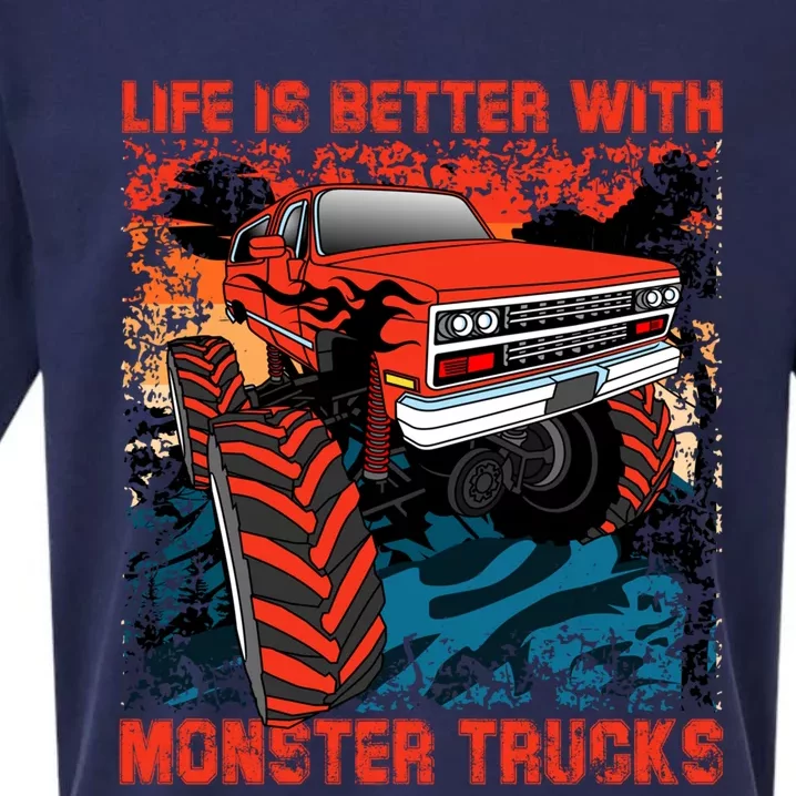 Life Is Better With Monster Trucks Gift Sueded Cloud Jersey T-Shirt