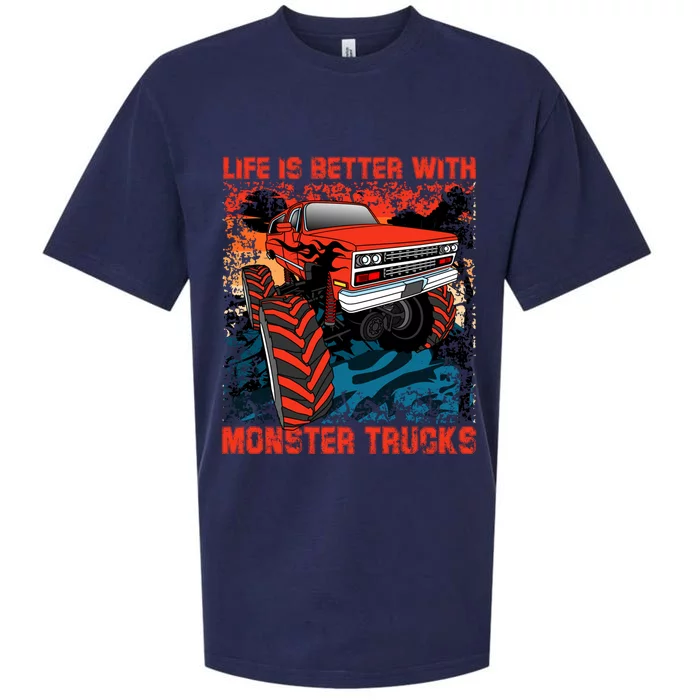 Life Is Better With Monster Trucks Gift Sueded Cloud Jersey T-Shirt