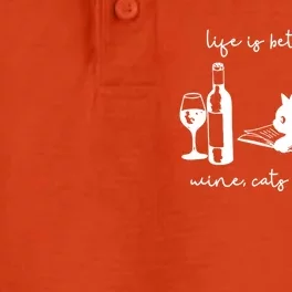 Life Is Better With Wine Cats And Books Black Cat Funny Cool Gift Dry Zone Grid Performance Polo