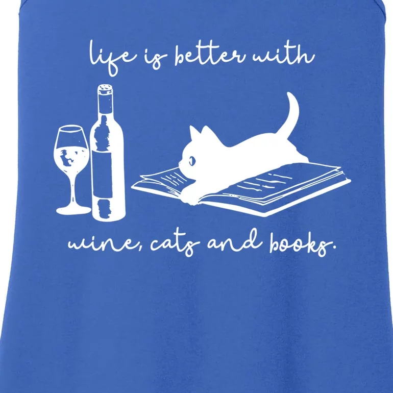 Life Is Better With Wine Cats And Books Black Cat Funny Cool Gift Ladies Essential Tank