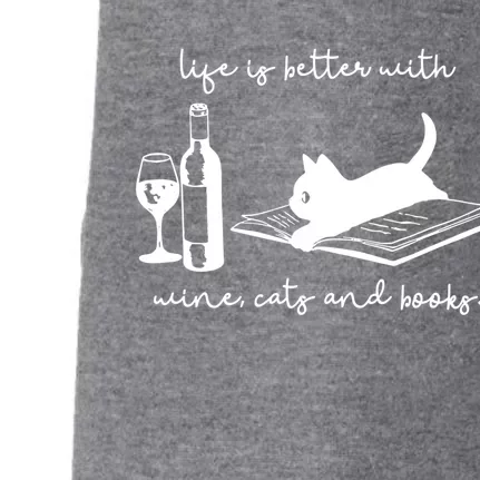 Life Is Better With Wine Cats And Books Black Cat Funny Cool Gift Doggie 3-End Fleece Hoodie