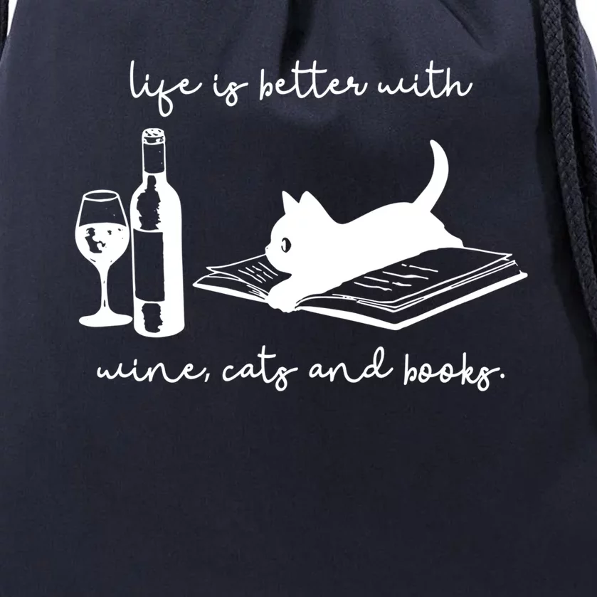 Life Is Better With Wine Cats And Books Black Cat Funny Cool Gift Drawstring Bag