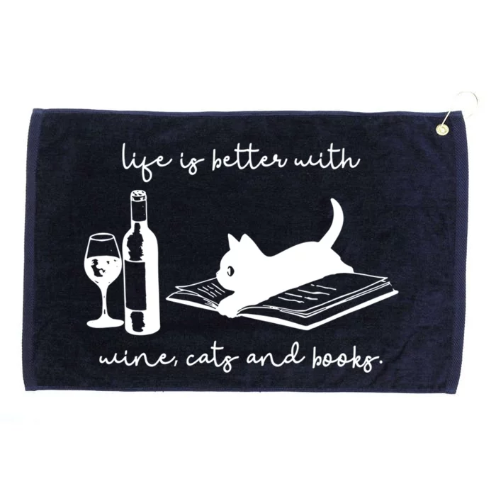 Life Is Better With Wine Cats And Books Black Cat Funny Cool Gift Grommeted Golf Towel