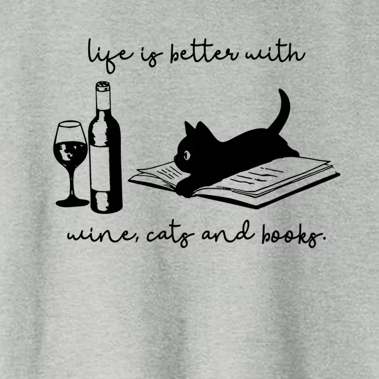 Life Is Better With Wine Cats And Books Black Cat Funny Cool Gift Women's Crop Top Tee