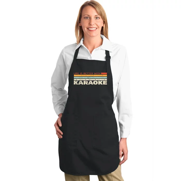 Life Is Better With Karaoke Vintage Microphone Music Singer Full-Length Apron With Pocket