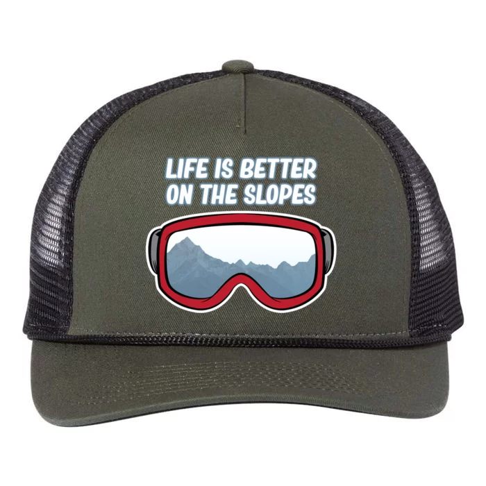 Life Is Better On The Slopes Ski Skiing Skier Sports Graphic Funny Gift Retro Rope Trucker Hat Cap