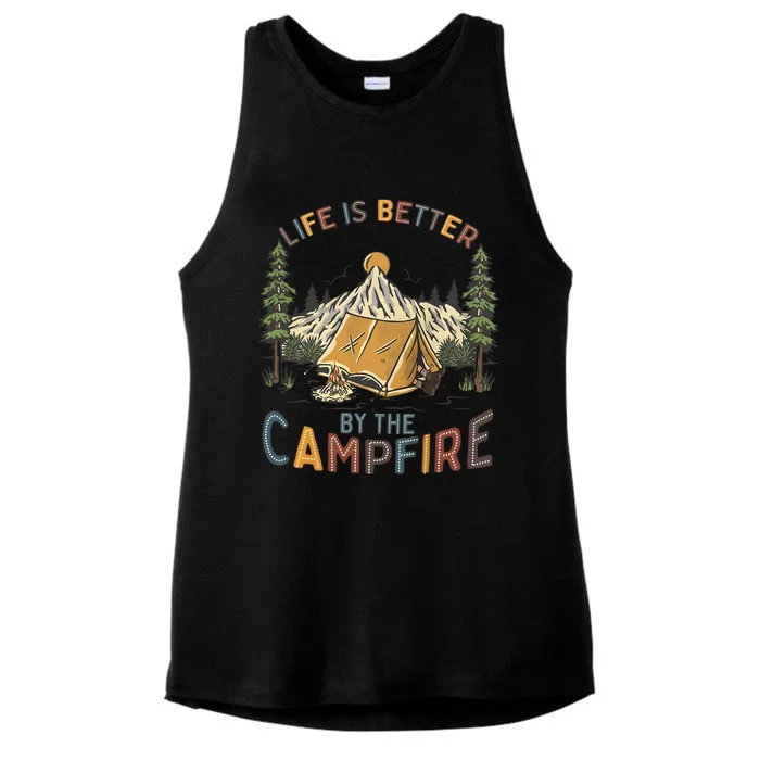 Life Is Better By The Campfire Camping Ladies Tri-Blend Wicking Tank